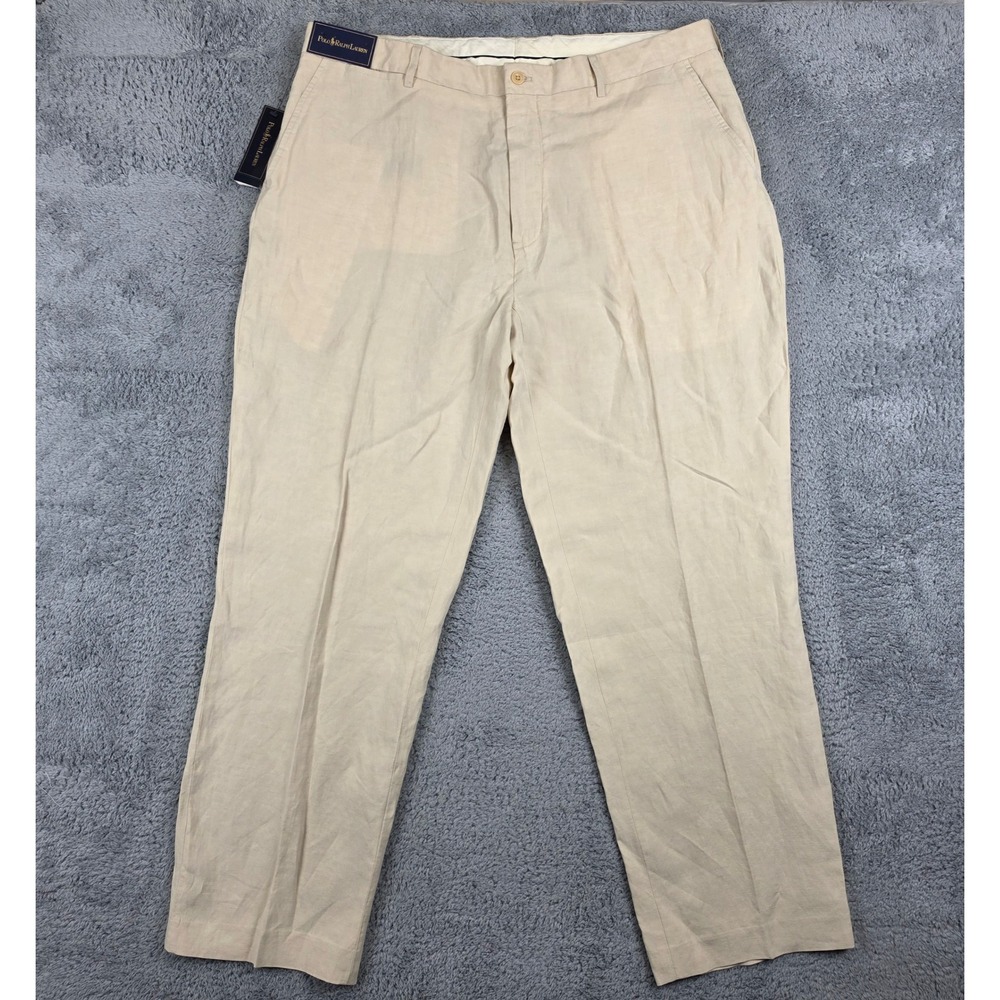 Polo Ralph Lauren Linen Silk Pants Mens 38x30 Beige Flat Front Straight Leg NWT